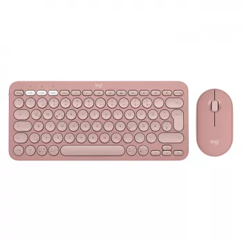 Logitech Pebble 2 Combo tastatūra un pele, iekļauts universāls RF bezvadu + Bluetooth QWERTZ vācu rozā (920-012205)