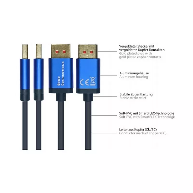 Alcasa SmartFLEX kabelis - 5 m - DisplayPort - DisplayPort - vīrišķais - vīrišķais - 7680 x 4320 pikseļi (4814-SF050B)