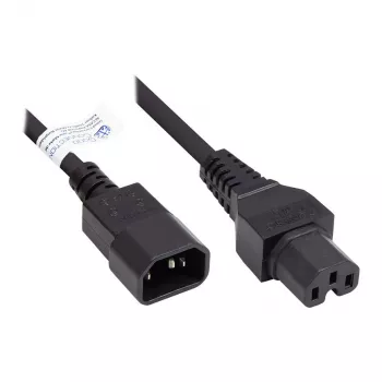 IEC ierīces karstā stāvokļa ierīces savienojuma kabelis C14 (taisns) uz C15 (taisns), melns, 0,75 mm², 1 m, Good Connections® (P1450-S010)