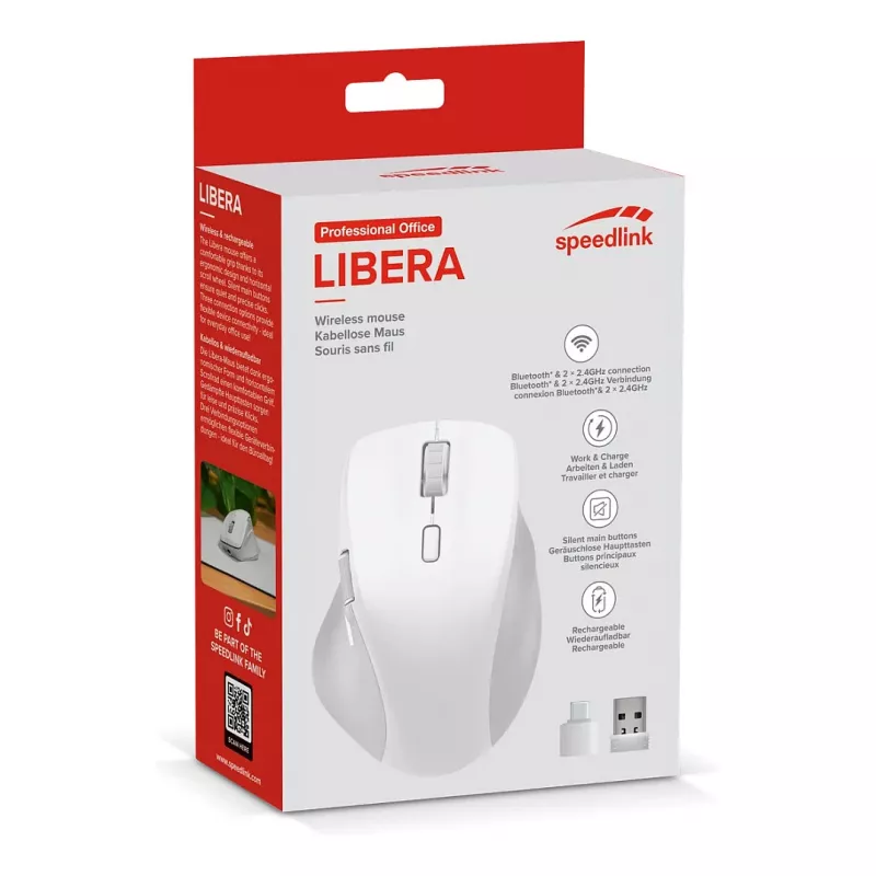 Pele Speedlink LIBERA uzlādējama bezvadu Bluetooth klusā balta