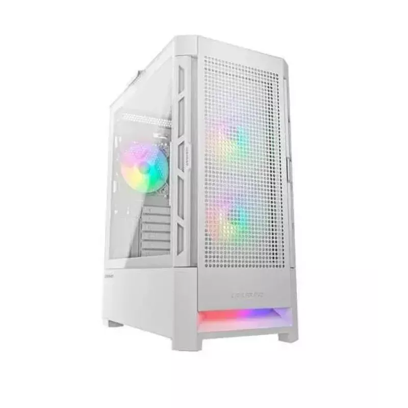 PC korpuss Cougar COUGAR Airface RGB Midi Tower balts — 230×386×491 mm, atbalsta 3x120/140 mm priekšā, 1x120 mm aizmugurē, 2,5/3,5 collu diskus