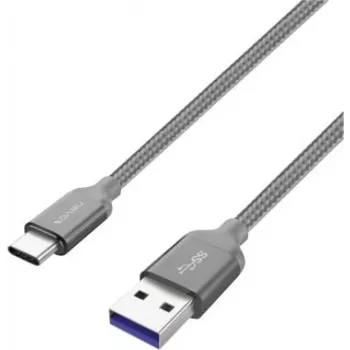 USB 3.2 Gen 1 kabelis, USB-A spraudnis > USB-C spraudnis (Pelēks, 2 metri, apvalkots)