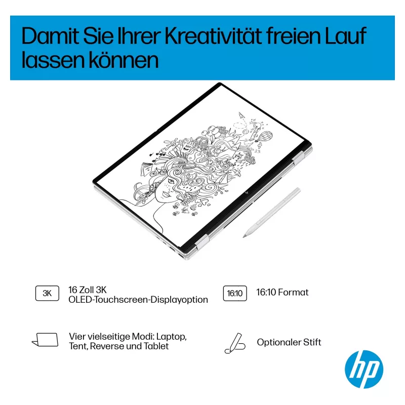 HP OmniBook BZ8E5EA 16 piezīmjdators - Core Ultra 7 4,8 GHz 40,6 cm - 1 TB SSD - 32 GB RAM - skārienekrāns - Windows 11 Home (BZ8E5EA#ABD)