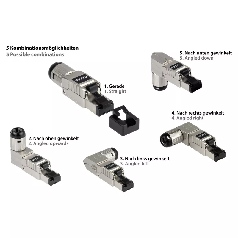 RJ45 spraudnis Cat. 6A, bez instrumentiem / montējams uz vietas, STP ekranēts, metāla, 5 virzieni, Good (GC-N0165)