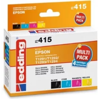 edding printeru kasetnes EDD-415 melna, ciāna, fuksīna, dzeltena, saderīgas ar EPSON T1295L, komplekts