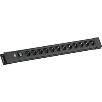 Pagarinātājs Bachmann CONNECTUS 12x CEE7/3 kontaktligzdas ar 1x slēdzi, 2,0 m kabelis, CEE7/7 spraudnis, melns