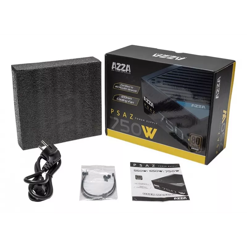 Barošanas bloks AZZA PSAZ-750W 750 W 20+4 pin ATX 80 PLUS Bronze melns, nemodulārs