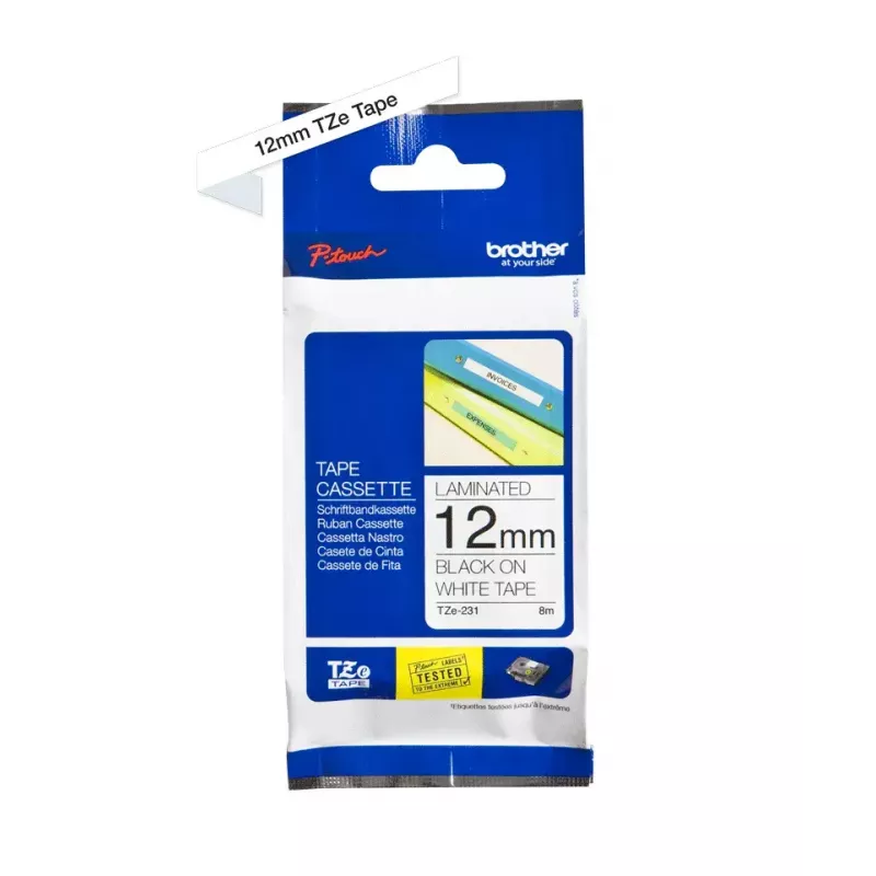 Etiķešu lente Brother TZE-231 Melns uz balta