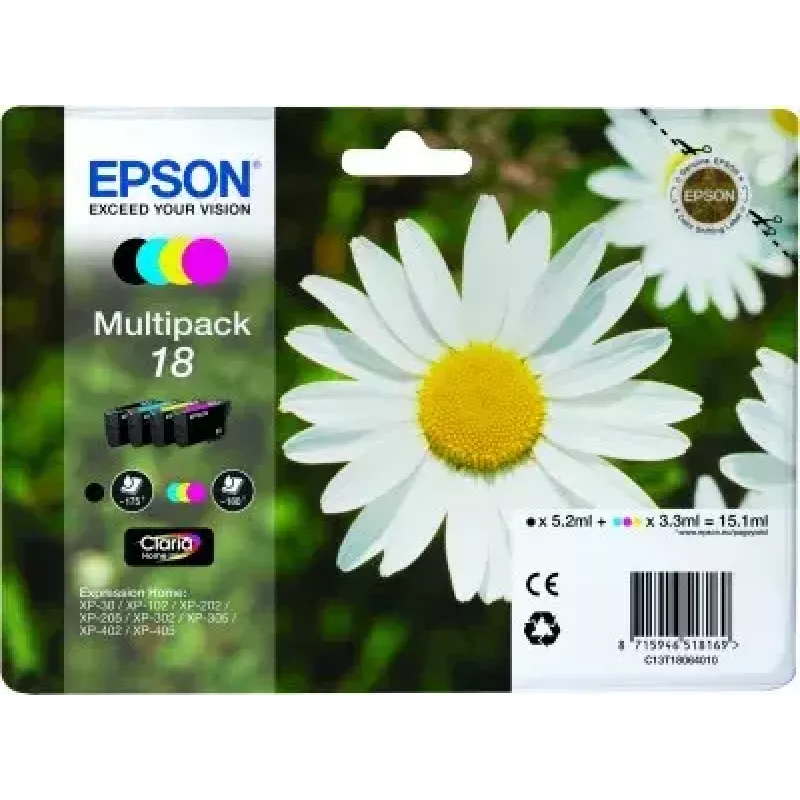 Tintes kārtridžu multipaka Epson Daisy Multipack 4 krāsu 18 Claria Home Ink — standarta ietilpība, 4 krāsas
