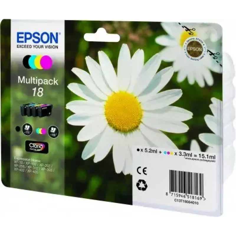 Tintes kārtridžu multipaka Epson Daisy Multipack 4 krāsu 18 Claria Home Ink — standarta ietilpība, 4 krāsas