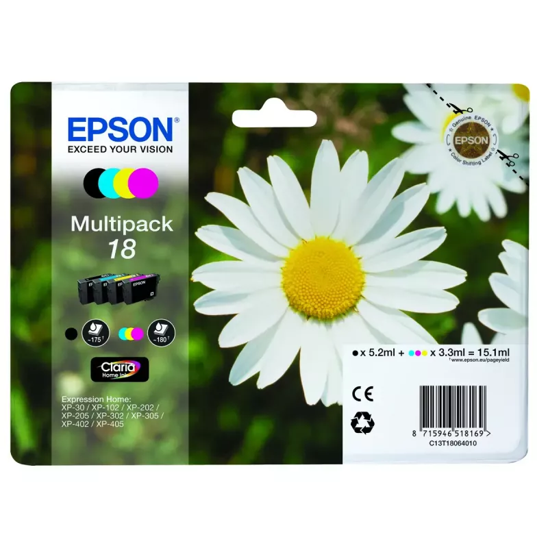 Tintes kārtridžu multipaka Epson Daisy Multipack 4 krāsu 18 Claria Home Ink — standarta ietilpība, 4 krāsas