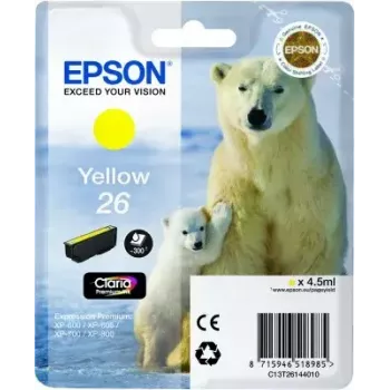 Epson C13T26144010 Singlepack dzeltena 26 Claria Premium tintes kasetne ar pigmenta bāzes tinti, 1 gab.
