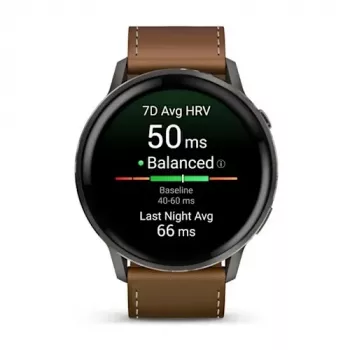 Viedpulkstenis GARMIN Venu 4 45 mm (1,4 collas) AMOLED 454×454 px, Wi‑Fi, GPS, 8 GB, melns korpuss, brūna ādas siksniņa
