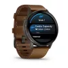 Viedpulkstenis GARMIN Venu 4 45 mm (1,4 collas) AMOLED 454×454 px, Wi‑Fi, GPS, 8 GB, melns korpuss, brūna ādas siksniņa
