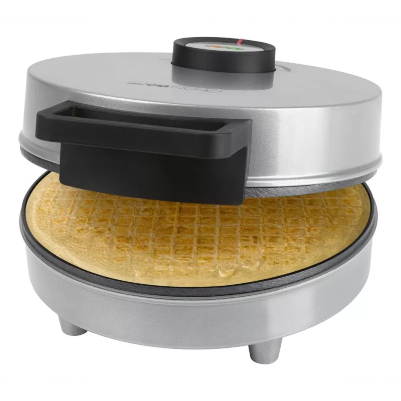 Vafeļu cepējs CLATRONIC HA 3833 — 1 apaļa vafele, 1200 W, plāksnes 20×20 cm, melns/sudrabots