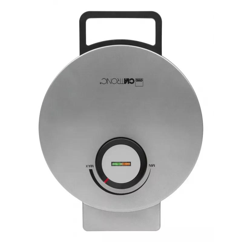 Vafeļu cepējs CLATRONIC HA 3833 — 1 apaļa vafele, 1200 W, plāksnes 20×20 cm, melns/sudrabots