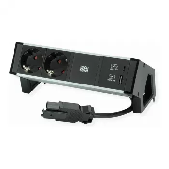 Strāvas modulis Bachmann DESK2 ar 2x CEE7/3 rozetēm un USB, 100 W USB C/C, GST18 0,2 m, melns