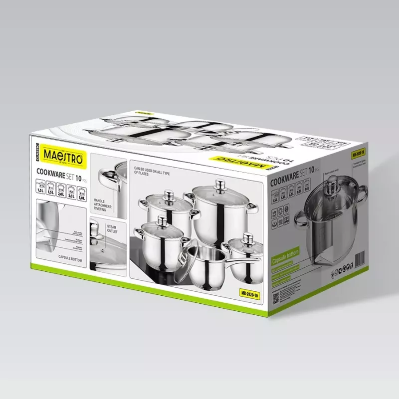 Trauku komplekts Maestro MR-2020-10 — 10 detaļu katlu un pannu komplekts