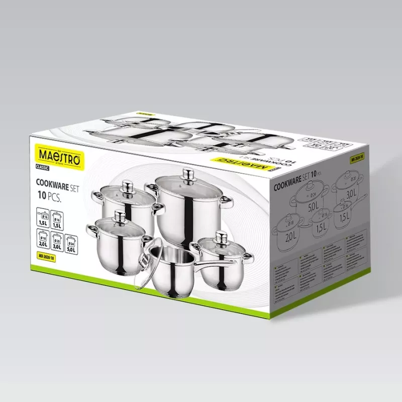 Trauku komplekts Maestro MR-2020-10 — 10 detaļu katlu un pannu komplekts