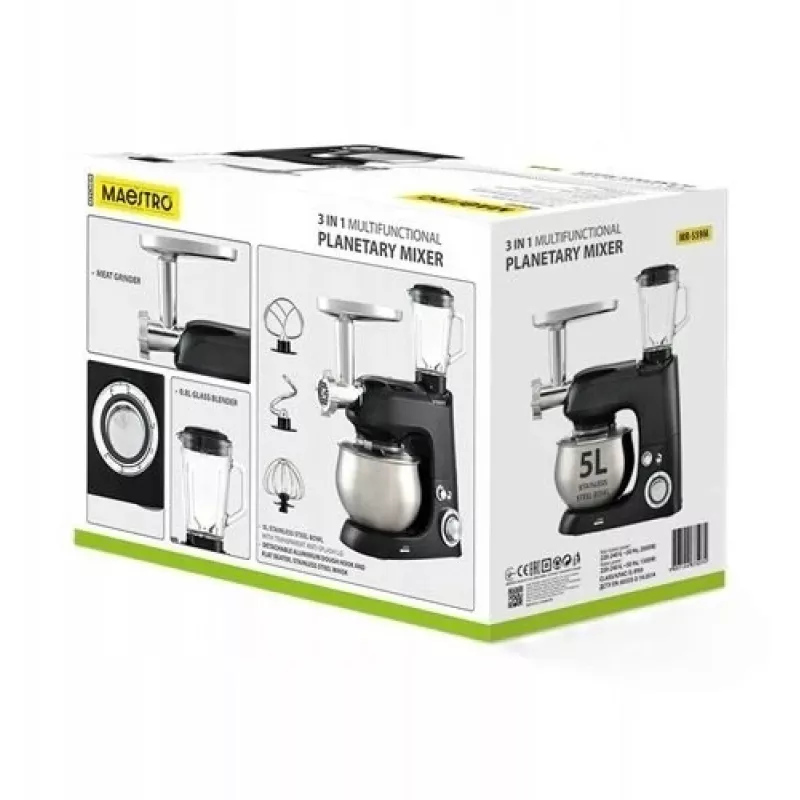 Planetārais mikseris Maestro MR-559-M 3-in-1, 2000W, daudzfunkcionāls virtuves kombains