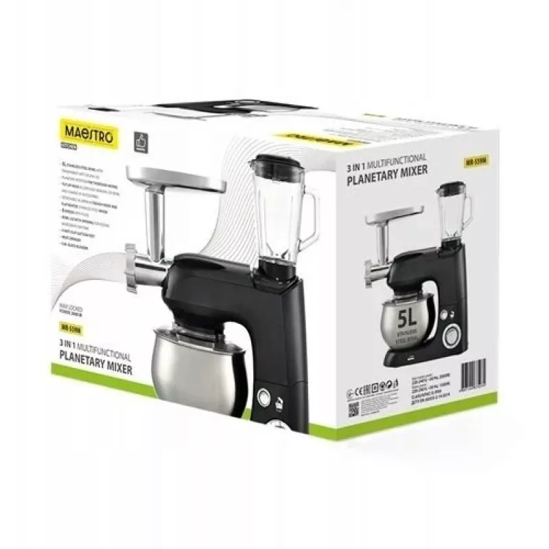 Planetārais mikseris Maestro MR-559-M 3-in-1, 2000W, daudzfunkcionāls virtuves kombains