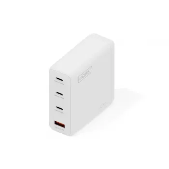 DIGITUS USB GaN lādētājs 140 W – 3× USB-C, 1× USB-A, 100–240 V, balts