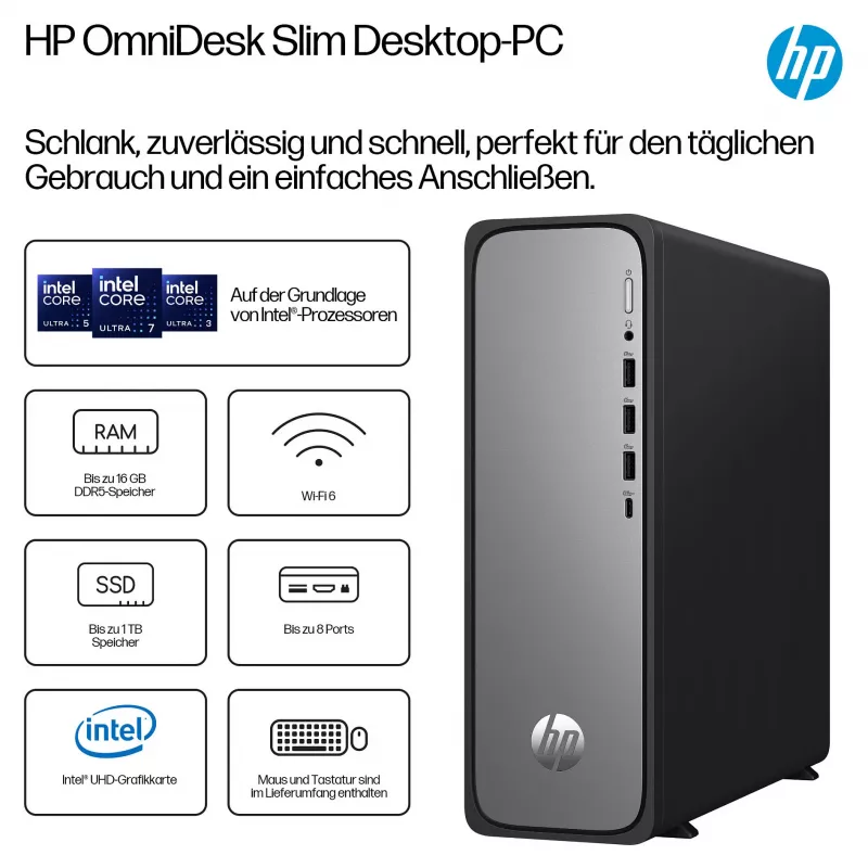 HP OmniDesk S03-0032ng - Plānais galddators - Core i3 i3-14100 - Pilna sistēma - Core i3