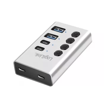 Hub USB3.2 Gen1, 4 porti, USB-A/C, ieslēgšanas/izslēgšanas slēdzis