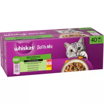 Mitrā kaķu barība Whiskas Tasty Mix šefpavāra izlase mērcē 40×85 g paciņas
