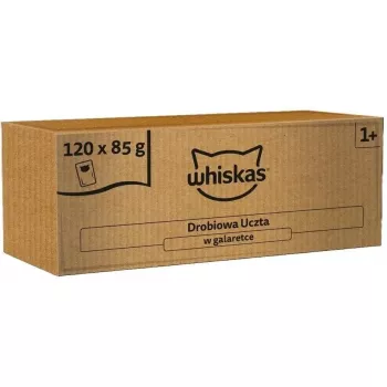 Mitrās kaķu barības paciņas Whiskas Drobiowa Uczta želejā 120 x 85 g (daudzpaka)