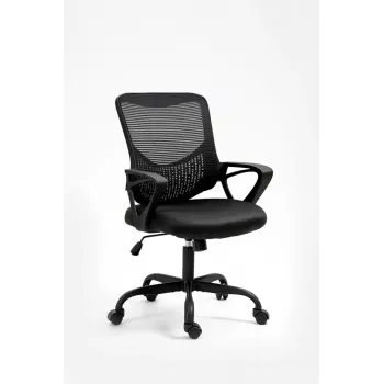 Biroja krēsls ActiveJet YK507 melns — pagriežams ergonomisks darba krēsls, audums/PU, regulējams augstums