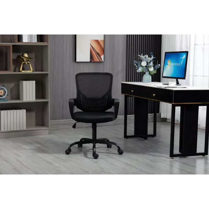 Biroja krēsls ActiveJet YK507 melns — pagriežams ergonomisks darba krēsls, audums/PU, regulējams augstums