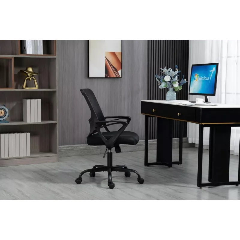 Biroja krēsls ActiveJet YK507 melns — pagriežams ergonomisks darba krēsls, audums/PU, regulējams augstums
