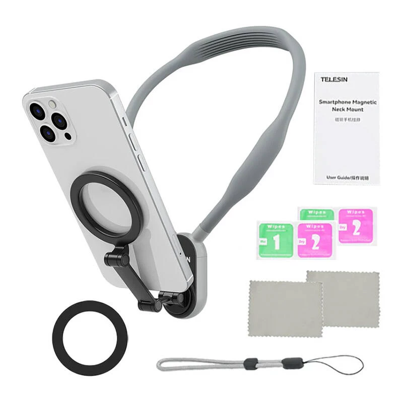 Telesin Magnetic Neck Mount MNM-002 iPhone (12–16) — regulējams leņķis, viegls
