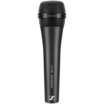 Dinamiskais superkardioīdais mikrofons Sennheiser MD 445 – profesionāls vokālais/instrumentu mikrofons, izturīgs metāla korpuss