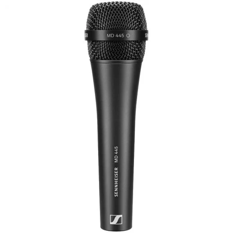 Dinamiskais superkardioīdais mikrofons Sennheiser MD 445 – profesionāls vokālais/instrumentu mikrofons, izturīgs metāla korpuss
