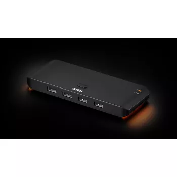 USB 2.0 koplietošanas slēdzis ATEN US4224 — 2 × resursdators pret 4 × ierīce, 480 Mb/s, melns