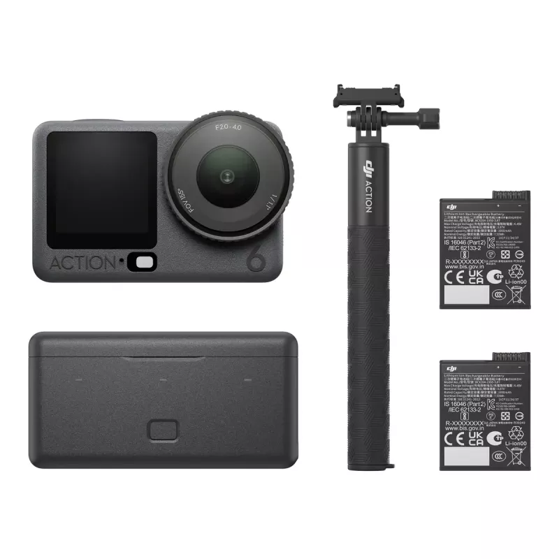 DJI Osmo Action 6 Adventure Combo — 38 MP, 4K Ultra HD, 1/1,1 collu CMOS, 155° skata lauks, 2x digitālā tālummaiņa
