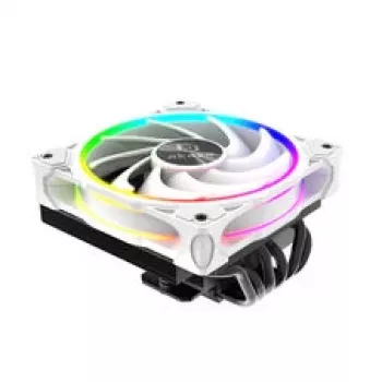 CPU dzesētājs Akasa SOHO H6L RGB balts — zema profila radiators ar RGB ventilatoru, saderīgs ar mini-ITX kompaktajām sistēmām