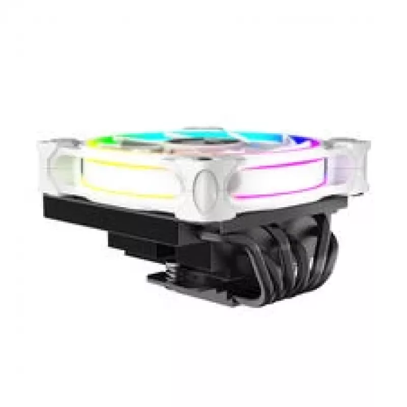 CPU dzesētājs Akasa SOHO H6L RGB balts — zema profila radiators ar RGB ventilatoru, saderīgs ar mini-ITX kompaktajām sistēmām