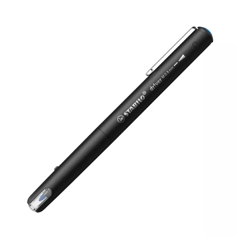 Flomāsters Stabilo dr!ver Medium (0.8 mm) — Zila tinte, melns korpuss