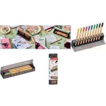 Flomāsteru pildspalvas Stabilo point 88 10 krāsu Click‑Set ar plastmasas zīmuļu futrāli un galda paliktni (modelis 8810‑5)
