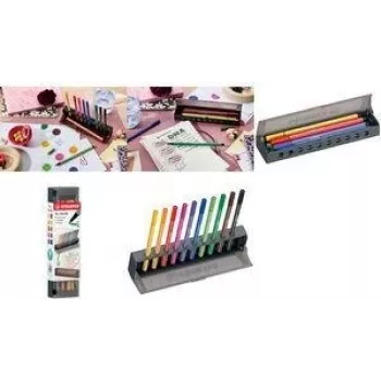 Flomāsteru komplekts Stabilo Pen 68 10 gab. ar plastmasas penāli un galda paliktni (modelis 6810-7)