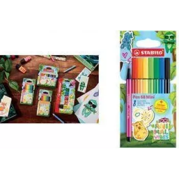 Flomāsteri Stabilo Pen 68 Mini Animal Vibes 8 gab., līnijas platums 1,0 mm, uz ūdens bāzes, bez smaržas