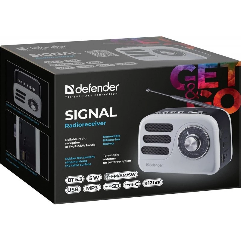 Pārnēsājams skaļrunis DEFENDER SIGNAL ar FM/MP3/SD/USB un Bluetooth (5W, antena)