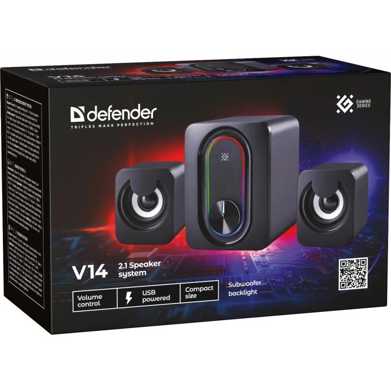 DEFENDER 2.1 datora skaļruņi G14 — 11 W, USB barošana, Bluetooth, RGB LED
