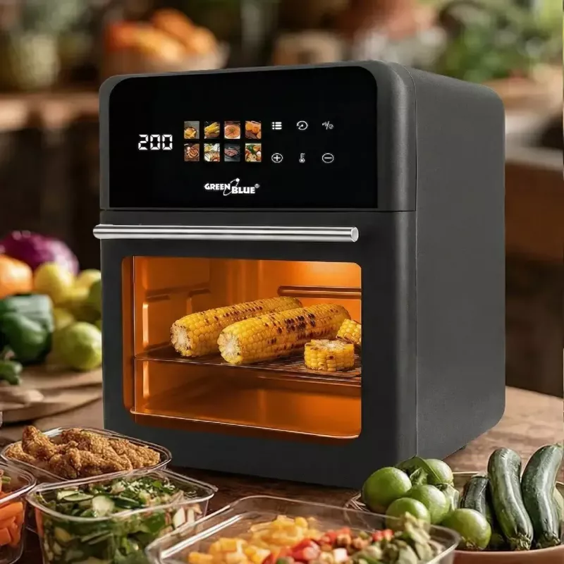 Gaisa cepeškrāsns GreenBlue GB950 1800W, 10 L tilpums, 8 programmas, skāriena panelis, taimeris, melna