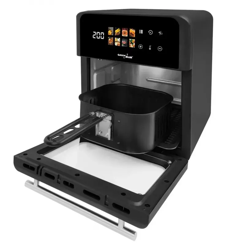Gaisa cepeškrāsns GreenBlue GB950 1800W, 10 L tilpums, 8 programmas, skāriena panelis, taimeris, melna