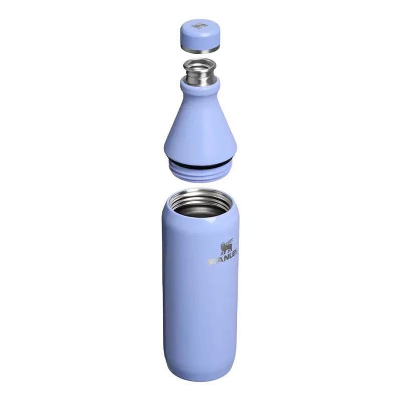 Termosa pudele STANLEY All Day plāns 0.6L — nerūsējošais tērauds, vakuuma izolācija, hortenzijas zilā krāsā