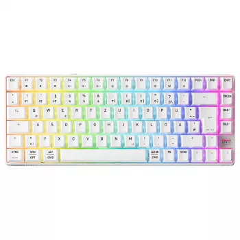 Mehāniska stila kompakta bezvadu tastatūra Cherry XTRFY K33 75% QWERTZ vācu balta USB + RF + Bluetooth RGB